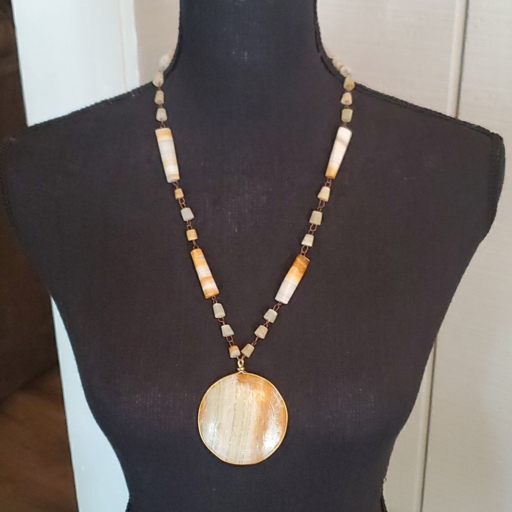 Vintage 1980's Sun Pendant Stone Necklace Rare